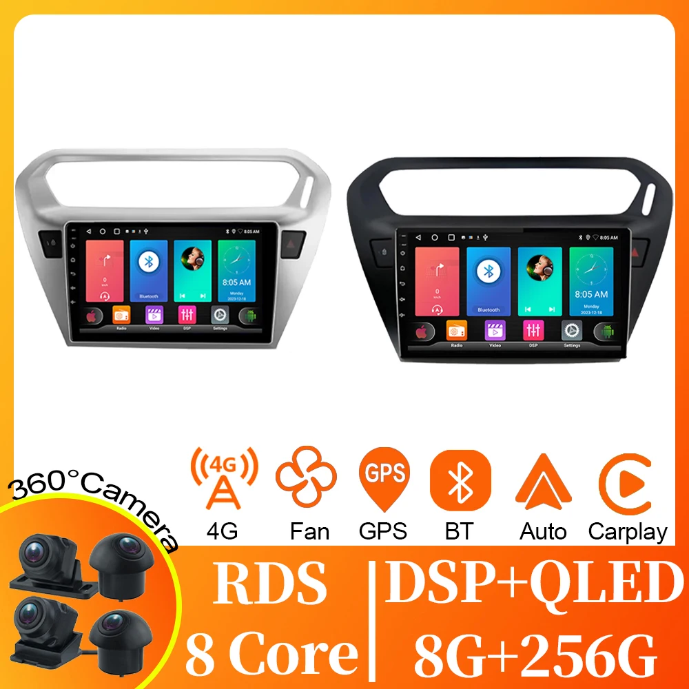 4G Dla Peugeot 301 Dla Citroen C-Elysee CElysee 2012-2016 Radio samochodowe Odtwarzacz multimedialny Nawigacja GPS Android Auto Bez 2din DVD