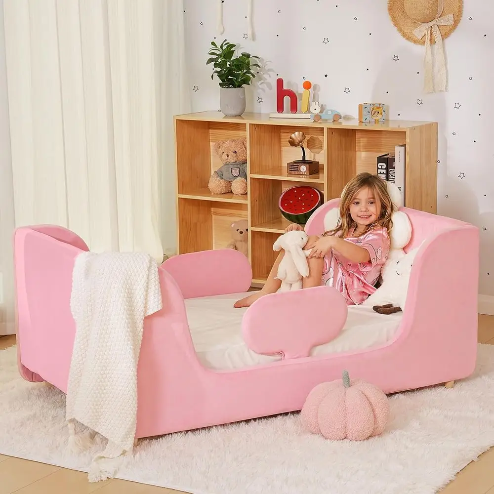

Convertible Toddler Bed with Removable Guardrails, Wood Slat Support, Suitable for Boys and Girls, Pink (Mattress Not Included)