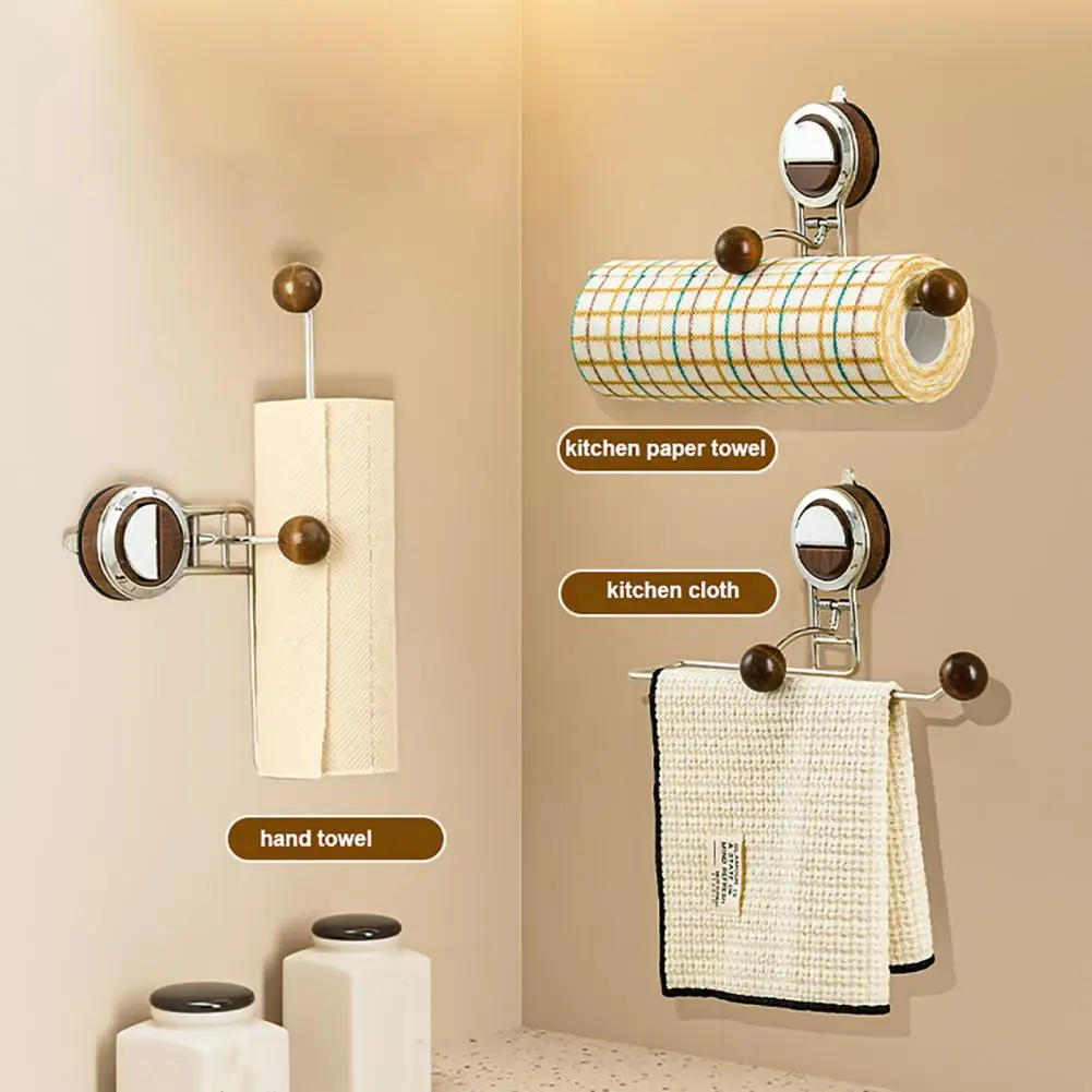 Kitchen Paper Towel Storage Rack with Suction Cup And Automatic Spring Push Rod Paper Roll Holder for Cabinet