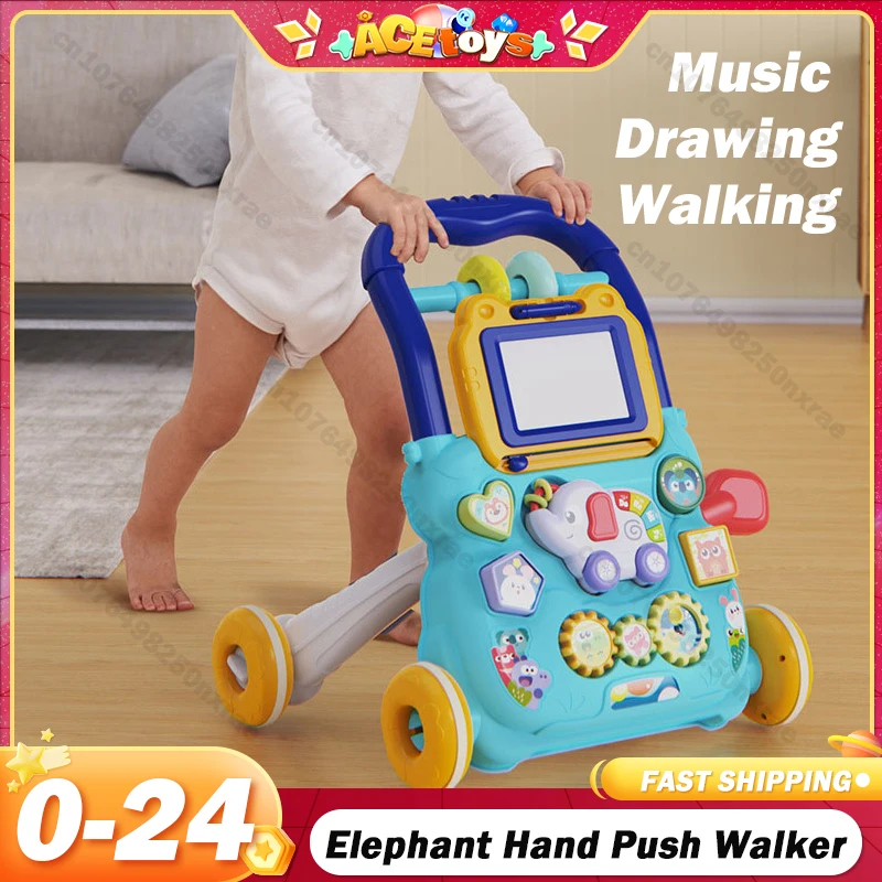 

Baby Drag Walker with Wheel Elephant Musical Drawing Toy Push Walking for Toddler Multifunction Activities Baby Toy 0-24 Months