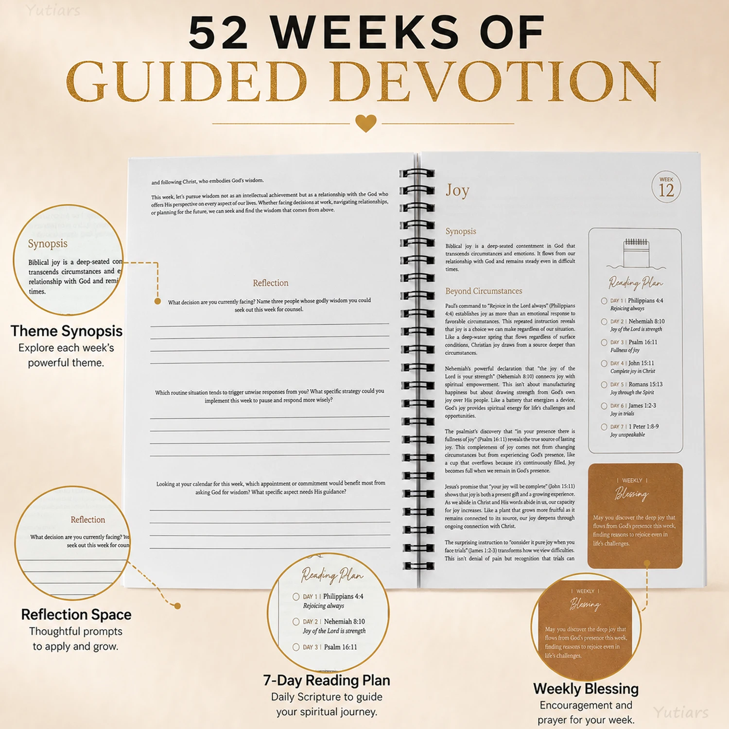 52-Week Women’s Spiritual Bible Planner | Yearlong Scripture Reading Log with Meditation and Note Taking Space