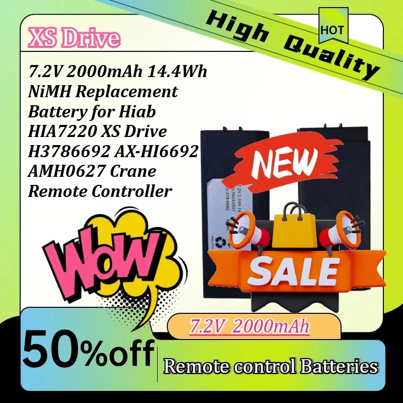 

NiMH Replacement Battery for Hiab HIA7220 XS Drive H3786692 AMH0627 AX-HI6692 Crane Remote Controller 7.2V 2000mAh