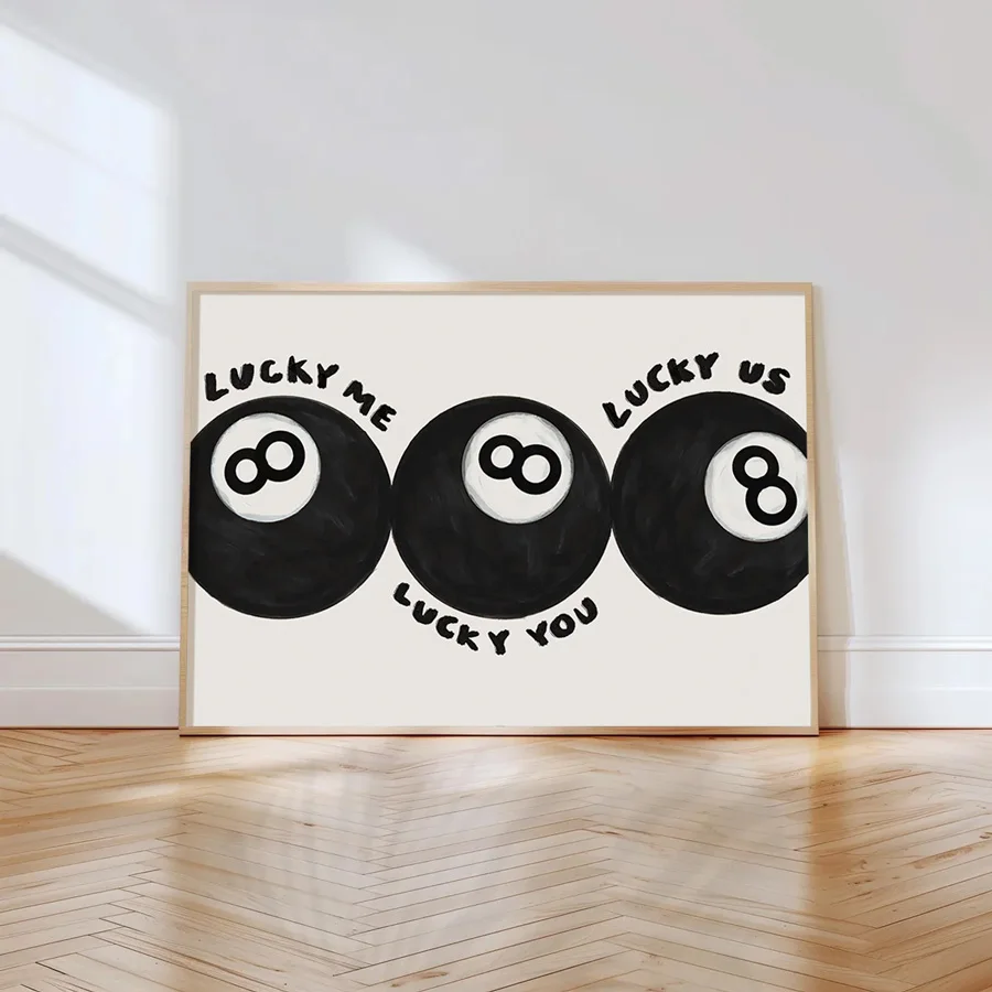 

1pcs 8ball Mural Fashionable Billiard Ball Printing Retro Black White Art Mural Decoration Living Room Bedroom Canvas Home Decor