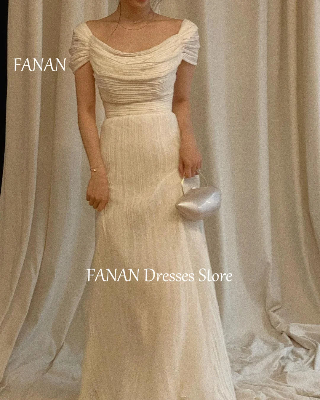 FANAN Elegant Korea Princess Wedding Dresses 웨딩드레스  Empire Boat Neck Ivory Taffeta Low Back Customized Bride Gowns Plus Size