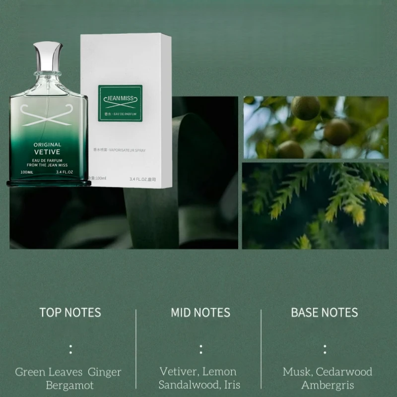 100 مللي عطر فيتيفر ليمون للرجال عطر وودي طازج أو دو تواليت يمزح يؤرخ فرمون كولونيا عطر رذاذ الجسم #2