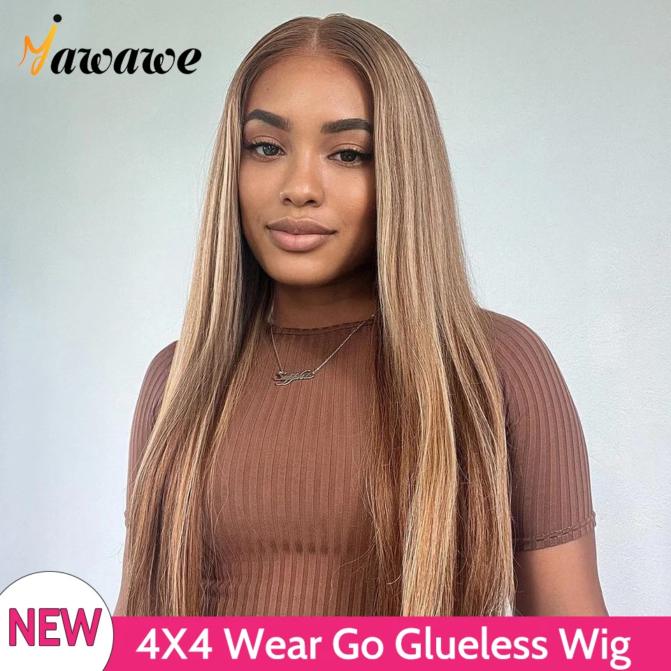 Ready To Go Glueless Wigs Human Hair 4/27 Ombre Highlight Lace Frontal Wigs HD Lace Wig Pre Cut Lace Wear Go Glueless Wig YAWAWE