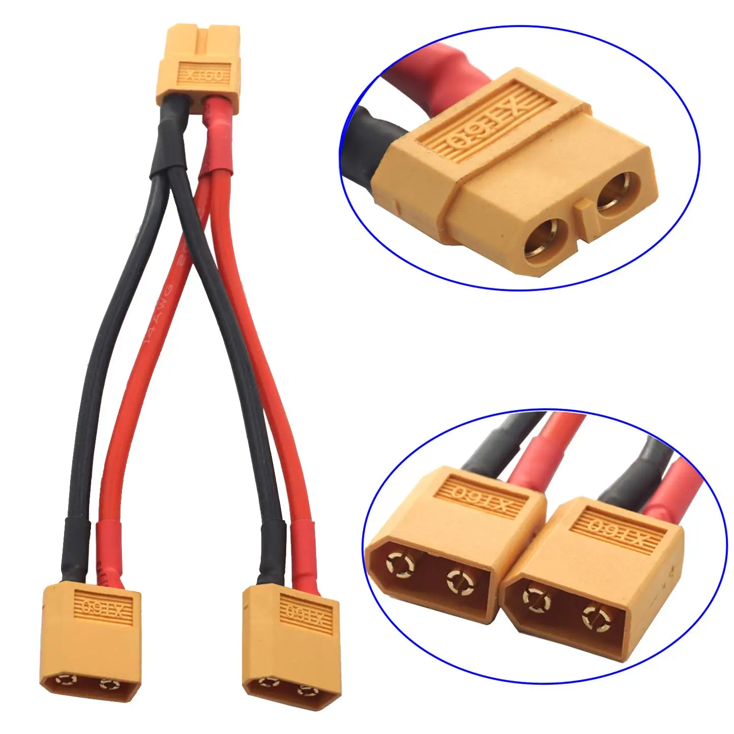 XT60 Parallel Battery Connector 14awg 3.93inch XT60 2-Male to 1-Female Parallel Adapter Wire Cable for RC Multicopter Quadcopter