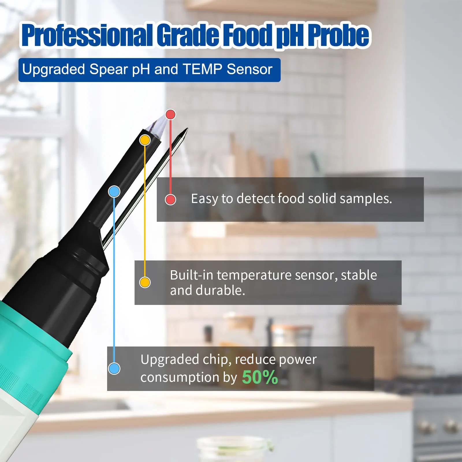 Digital PH Meter 0.00-14.00 High Accuracy Sensor with ATC Temperature, PH Tester for Meat, Cheese, Dough, Jam, Baking & Cooking - Image 6