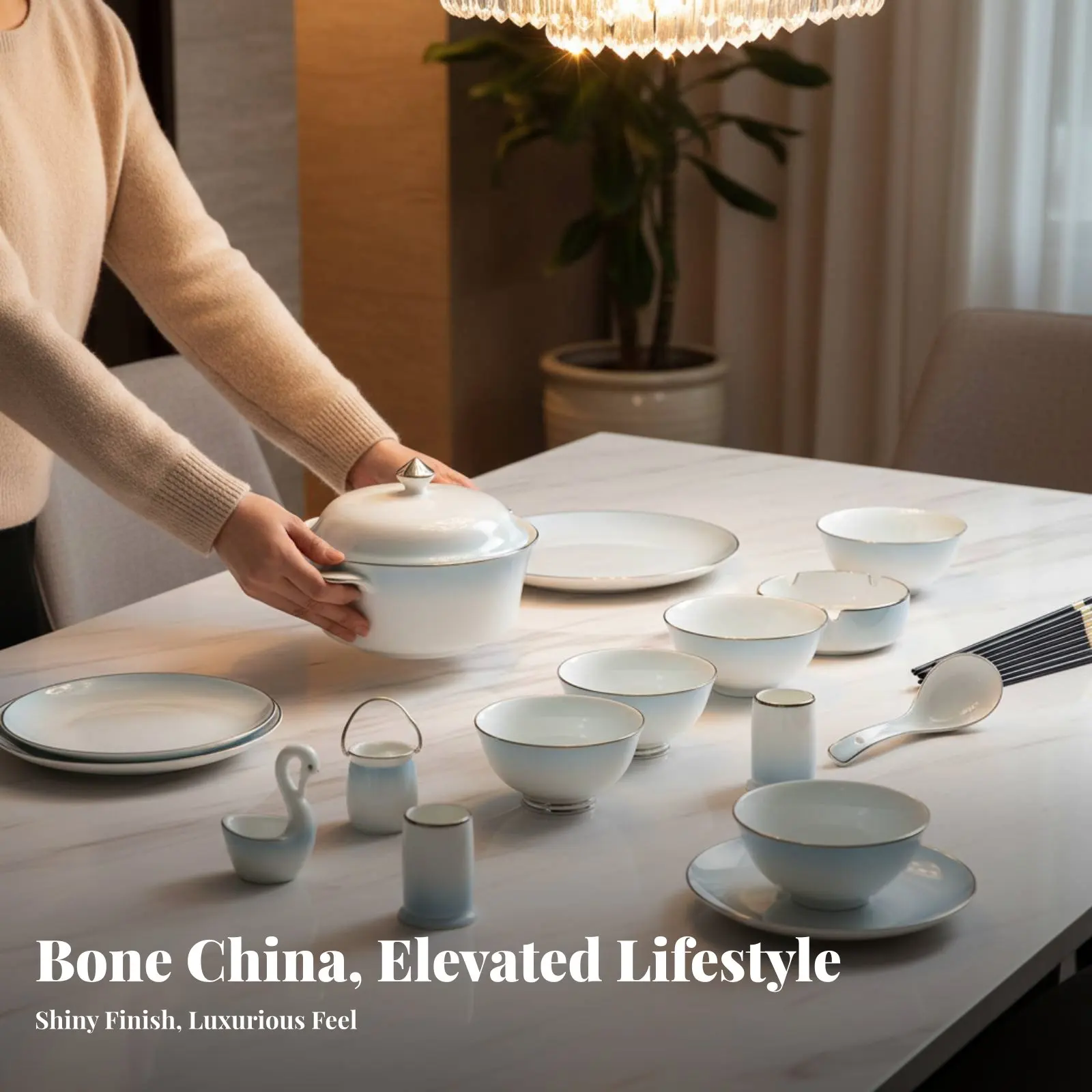 

Bone China Tableware Set, Luxury Gift for Housewarming & Wedding, High-Quality Porcelain, Elegant Navy, Modern Design