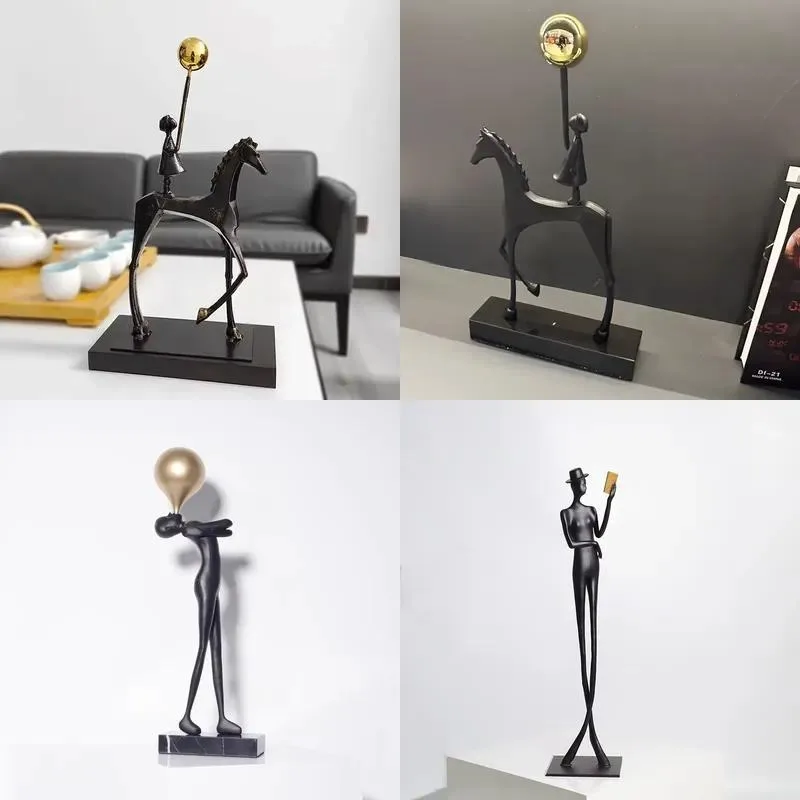 Modern simple interior home decoration metal crafts black abstract figure sculpture table ornament decorative accent ornament