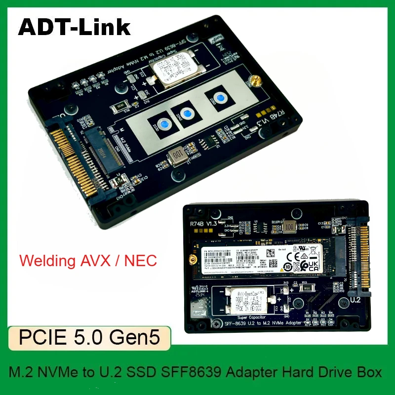 M.2 NVMe To U.2 / U.3 PCIE 5.0/4.0 X4 SSD SFF8639 Adapter Welding Capacitor Hard Drive CNC Alloy Enclosure 2230-2280 SSD M2 DDR4