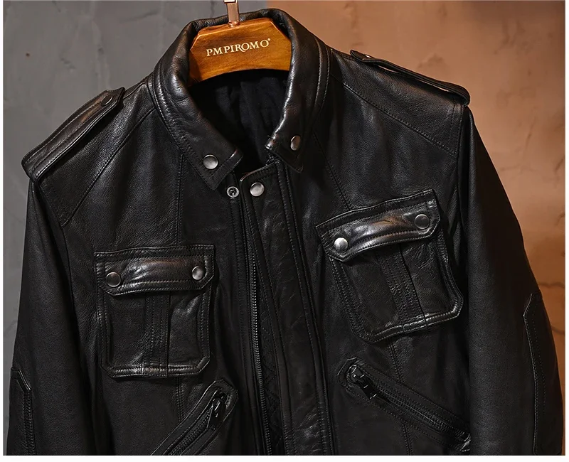 Lny! Großhandel. hohe Qualität. schwarze klassische m65 gegerbte Ziegenleder jacke. Männer coole Echt leder mantel. 1mm dicke Leder kleidung