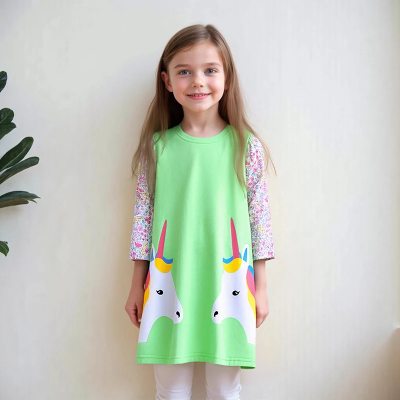 Little Maven Mädchen Langarm Kleid Cartoon Einhorn Blumen Kleid Baby Mädchen Kinder Kleidung Herbst Kind Mädchen Party Kostüme