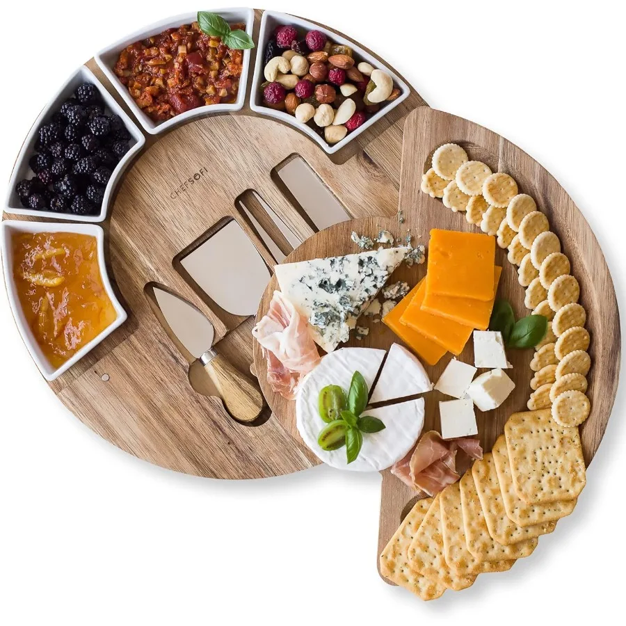 

Charcuterie Board Set and Cheese Serving Platter Made from Acacia Wood US Patented 13 inch Cheese Board and Knife Set for Enter