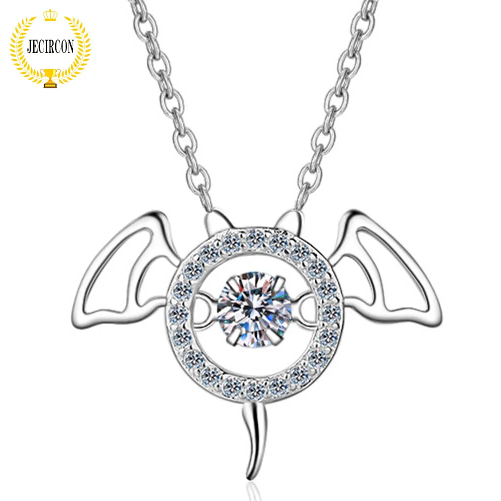 

JECIRCON 0.3 Carat D Color Moissanite Necklace for Women Smart Cute Little Bat Pendant 100% 925 Sterling Silver Party Jewelry