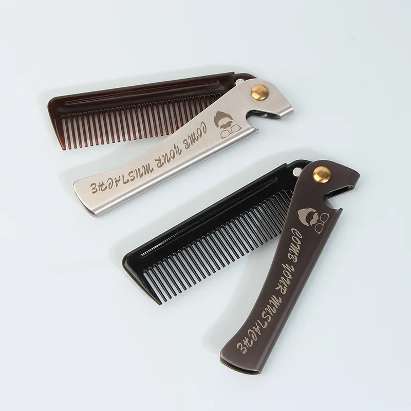 Men Retro Oil Head Comb Portable Folding Stainless Steel Comb Hairdressing Styling Round Teeth Comb Texture Modeling Steel Combs