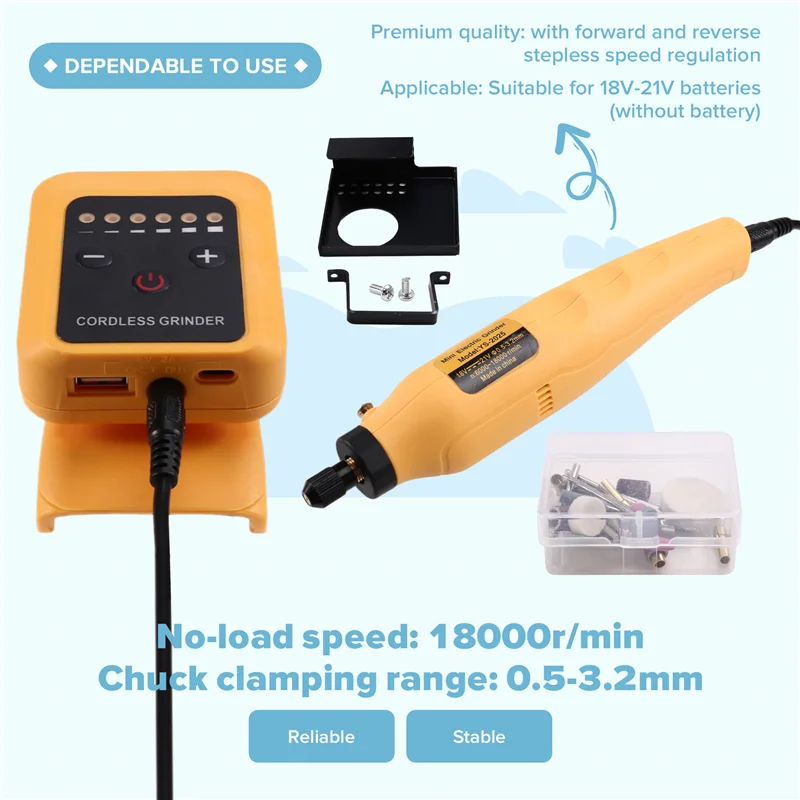 

80W Cordless Electric Grinder Kit No-Load Speed Up To 18000Rpm Rechargeable DIY Electric Grinder For 18V-21V Battery-AA26