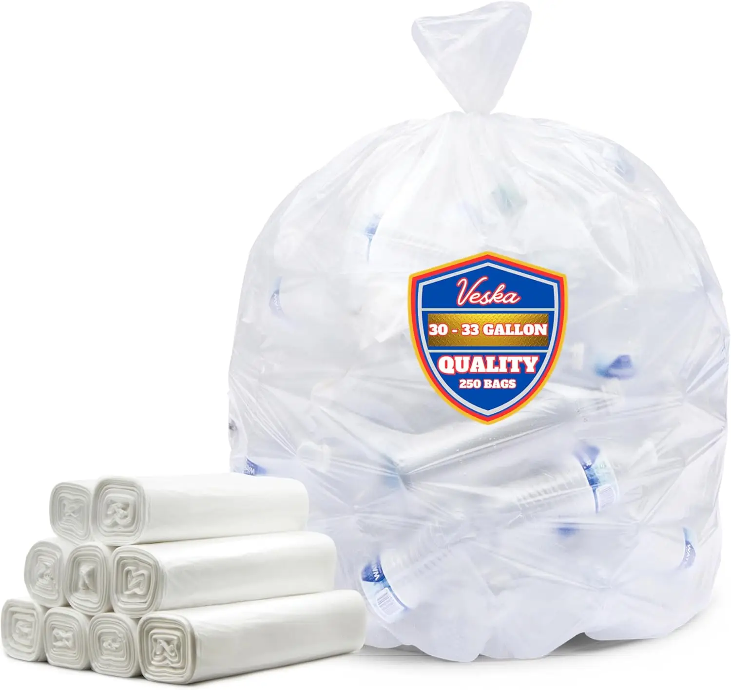 

Heavy Duty Clear Trash Bags, 30-33 Gallon Value Pack of 250, Large Plastic Recycling Garbage Bags for Indoor and Outdoor Use