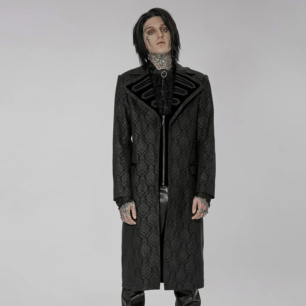 

PUNKRAVE Men's Coat Gothic Print Medium Length Coat Simple Exquisite Fit Evening Party Long Jacket