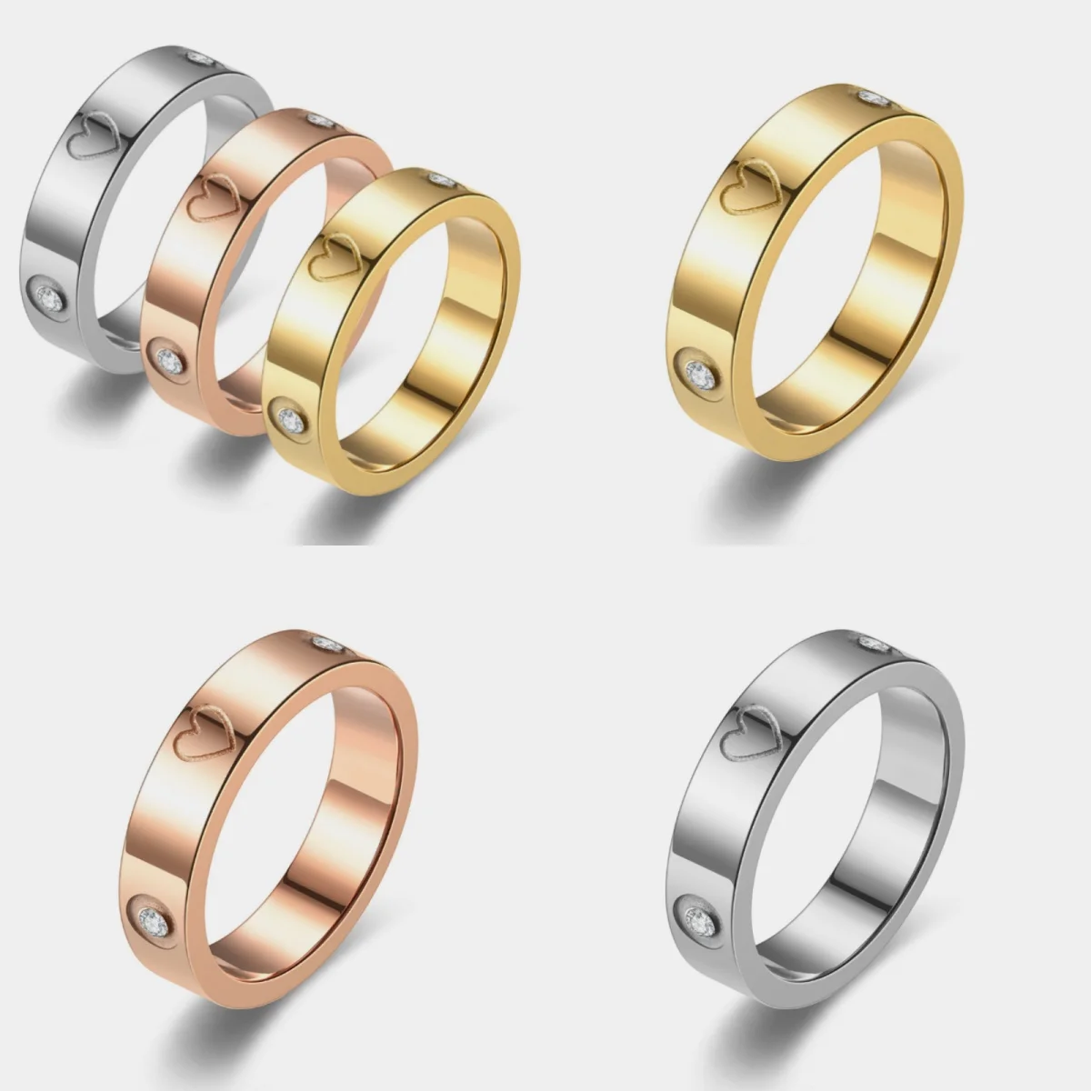 Hot Selling Stainless Steel Fashion New Love Diamond Couple Rings For Women Men Valentine Day Gifts Size 5-11