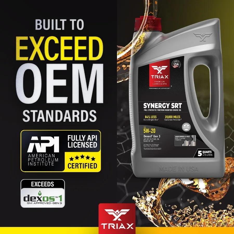 Synergy SRT 5W20 زيت محرك معدل للاحتكاك الاصطناعي بالكامل للمركبات عالية الأداء مع ترخيص API SP بطول 20 أميال