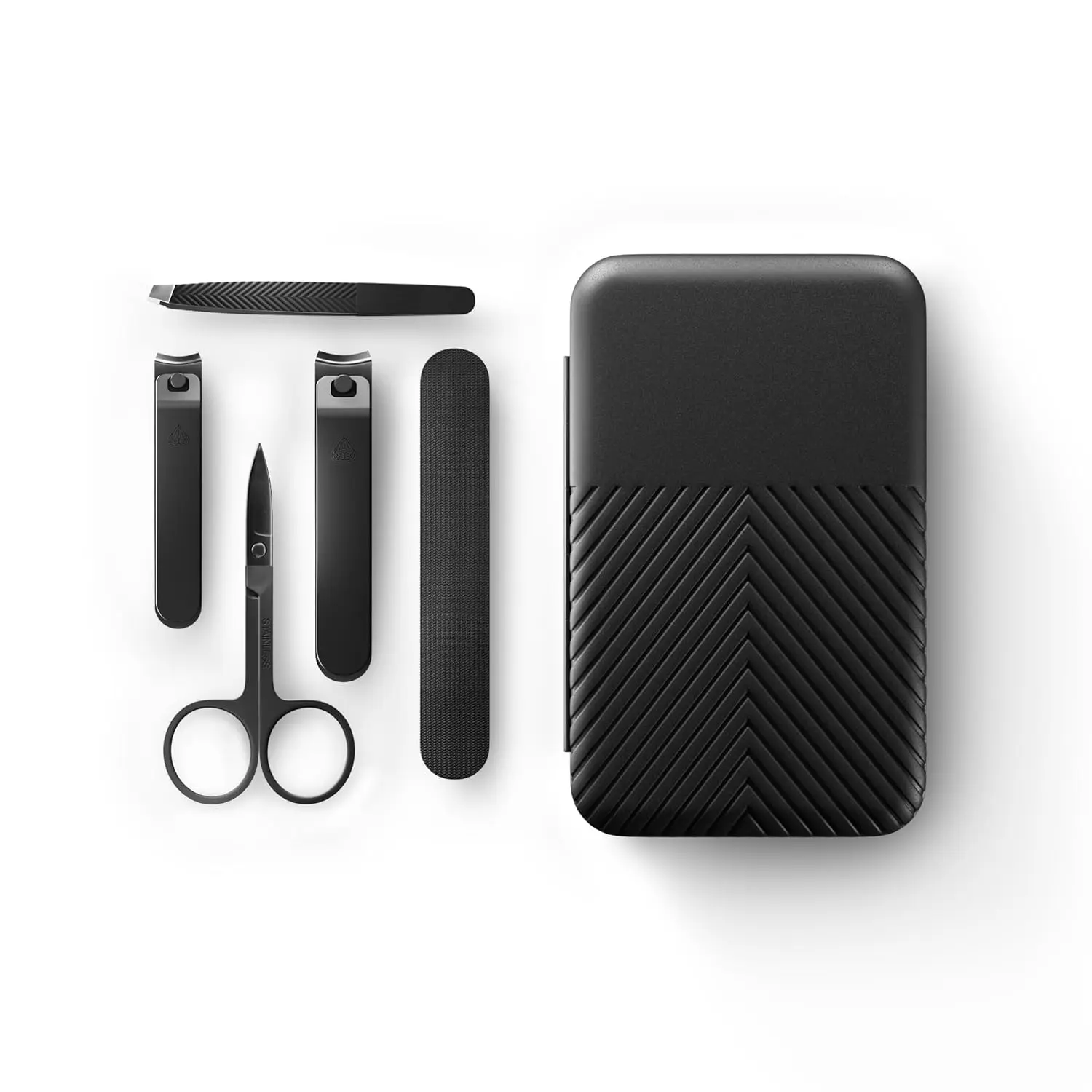 

5-Piece Men's Nail Grooming Travel Kit with Stainless Steel Clippers, File, Tweezers, Scissors & Case