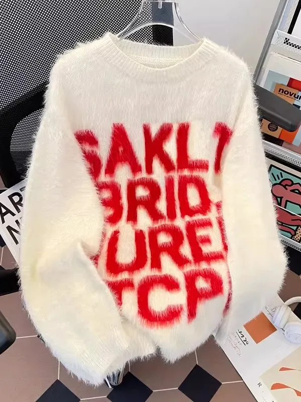 

Мужской повседневный вязаный свитер с буквами, тяжелый вес для отдыха, американский ретро, модный брендовый мягкий топ для пары, осень-зима