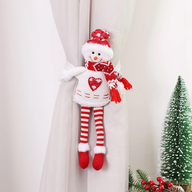 Weihnachtsvorhang mit Schnalle, Elch, Weihnachtsmann, Schneemann, Puppen, Weihnachtsbaumschmuck, 2024, frohe Weihnachtsdekoration für Zuhause, 2025, Neujahrsgeschenk