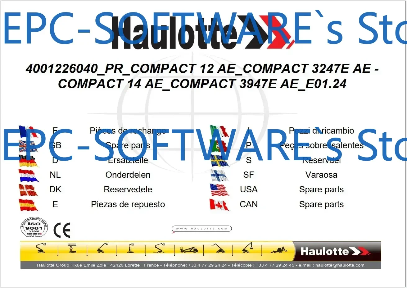 

Haulotte 7,03 ГБ PDF Новый оператор Техническое обслуживание Ремонт Запчасти Руководства по обслуживанию