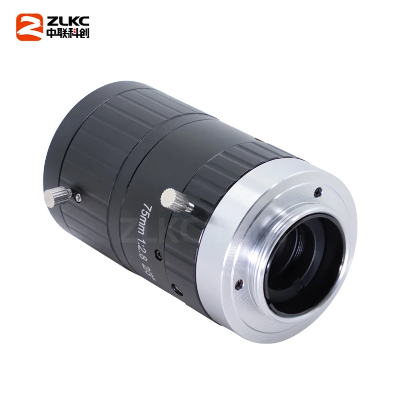 C Mount 75mm Lens for FA Cameras 2/3 Inch Low Distortion 10MP Machine Vision F2.8 Manual Iris CCTV Industrial Camera HM7528MP10