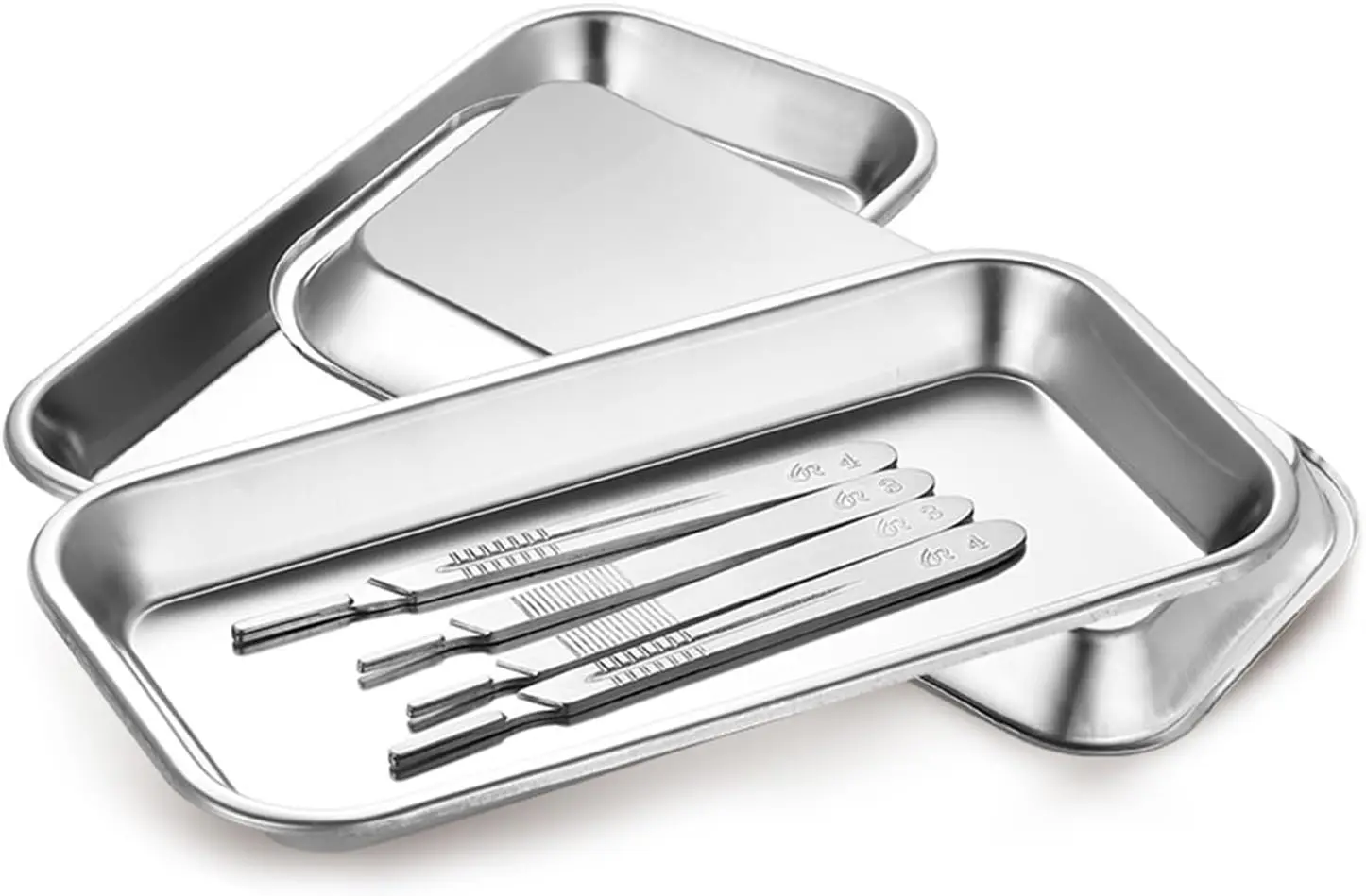 6, OP-Tablett, Kosmetik-Aufbewahrungstablett aus Edelstahl, Verdickungstablett zum Backen, Dental, Laborinstrumentenzubehör, Tattoo-Werkzeug – Detail 1
