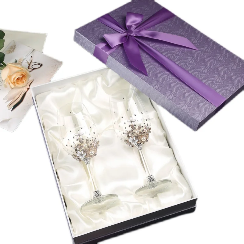 Red Wine Glass European Rimless Crystal Wine Glass Set Luxury Diamond Stemware A Pair of Gift Boxes Glass Mug Water Bottle