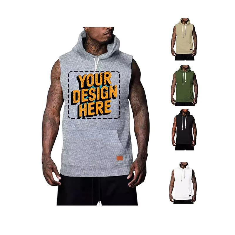 2025 الصيف سترة دون أكمام صدرية الرجال عادية هوديي تي شيرت الهيب هوب البلوز شعار مخصص مجاني/نص/صورة