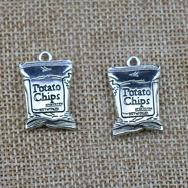 4pcs 25x16m Charms  Potato Chips Charms Zinc alloy 3D Potato Chips Charms pendant For Diy Jewelry Making Findings
