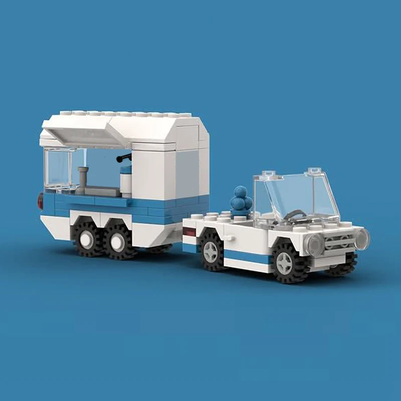 City Car Model MOC Building Bricks White Ice Cream Truck Modular Technology Gifts Holiday Assemble Toys Suit Display