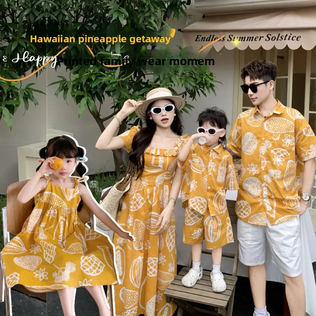Beach Vacation Family Matching Outfits Yellow Mommy Daughter Dress Daddy Son Shirt Set Sister Brother Summer Holiday Clothes
