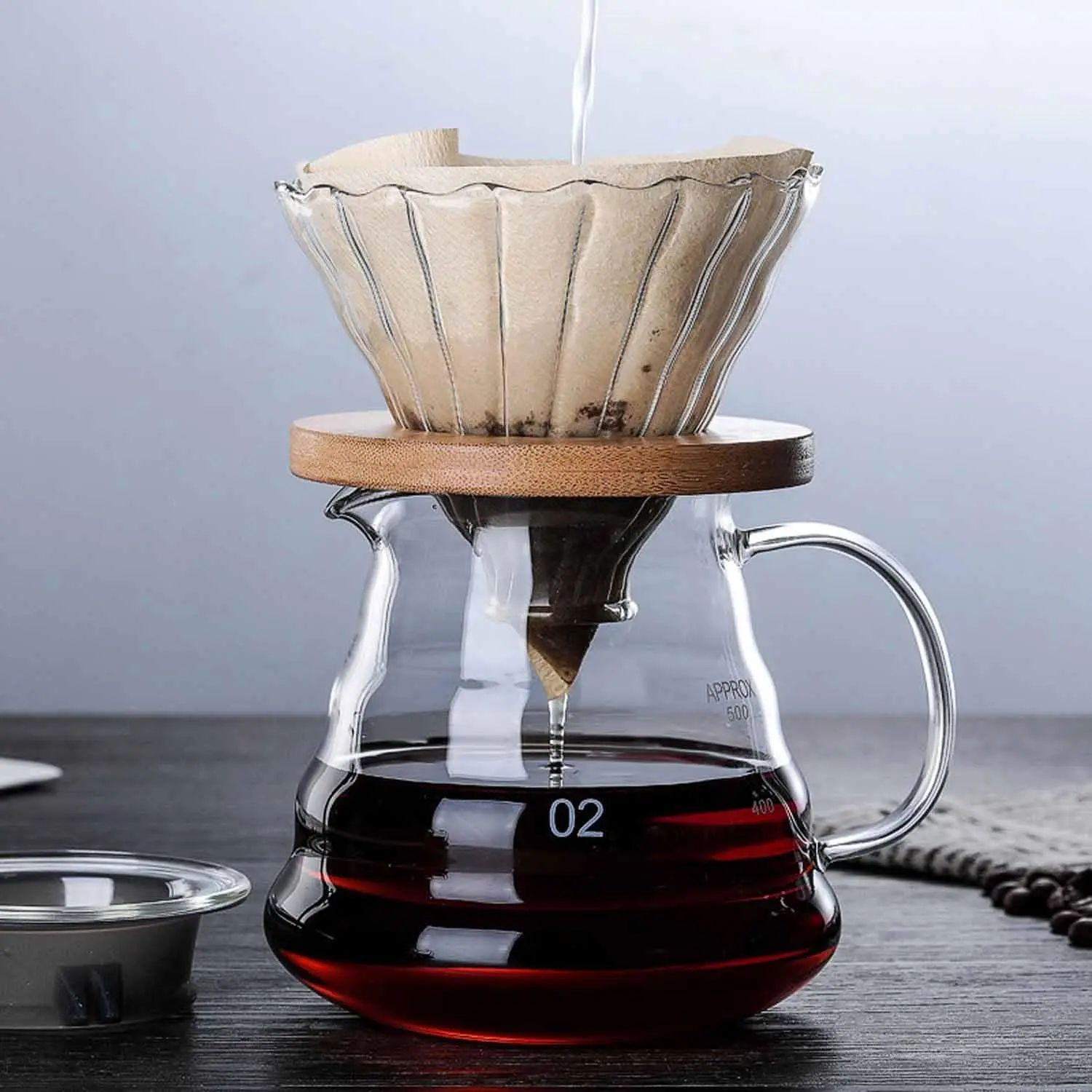 500-ml-Kaffeemaschinen-Set zum Übergießen – 2-in-1-Glastropfer und Server, stilvoller, eleganter Kaffeebrüher für Zuhause/Büro, 1–5 Tassen