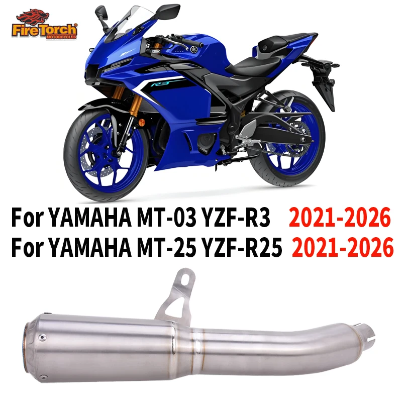 Slip On For YAMAHA R-25 R-3 MT-25 MT-03 R 25 3 MT 25 03 2021-2026 Motorcycle Exhaust Mid Pipe System Escape Moto Modify Muffler