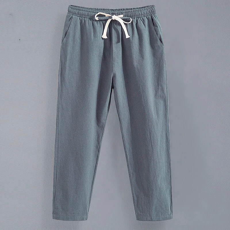 Spring Autumn New Fashion Pure Cotton Elastic Waist Drawstring Men's Clothing Pockets Casual Loose Thin Simplicity Casual Pants