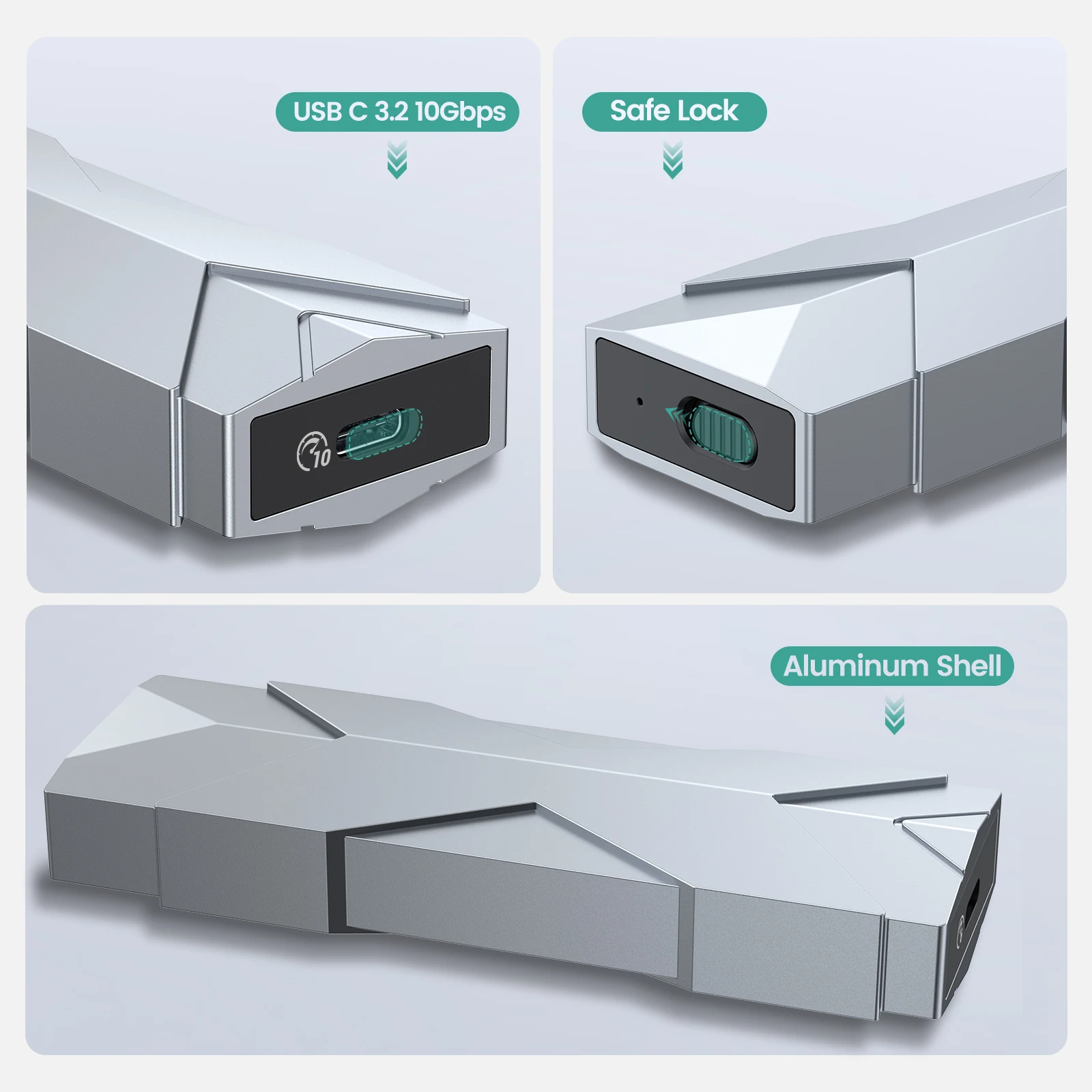 Yottamaster 10Gpbs NVMe Enclosure 6Gpbs SATA SSD Case Type C USB3.1 Gen2 M.2 NVMe PCIE External Hard Drive Enclosure Storage Box