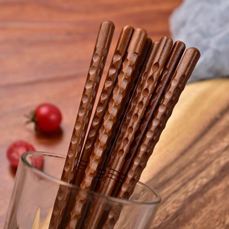 5Pairs Chinese Style Solid Wood Chopstick Hand Carved Chop Sticks Kitchen Tableware Dinner Accessories