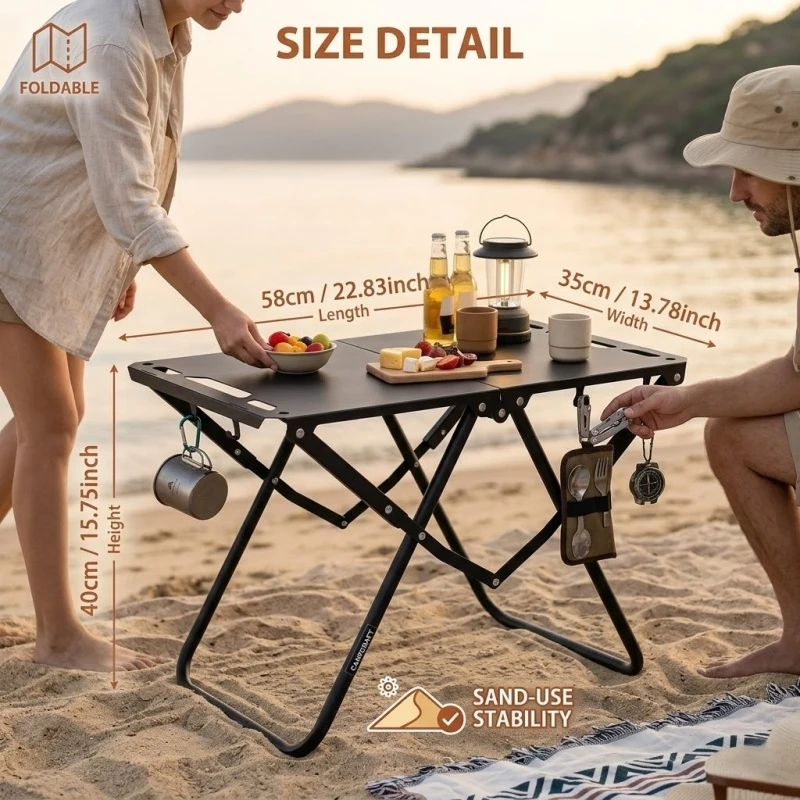 

Portable Foldable Outdoor Table For Beach Camping Sand Hollow Design Hanging Storage Convenient Black