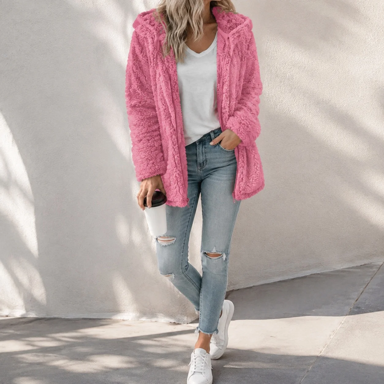 Hooded Pockets Coat Regular Length European and American Style with Winter Streetwear Zipper Closure Slim Fit Women Jacket