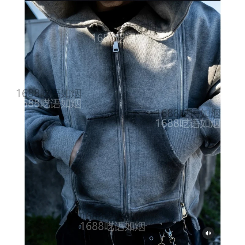 2026 vintage Gothic fashion hooded cardigan tie dye hip-hop loose hooded sweatshirt pants jacket zipper decoration - view 4