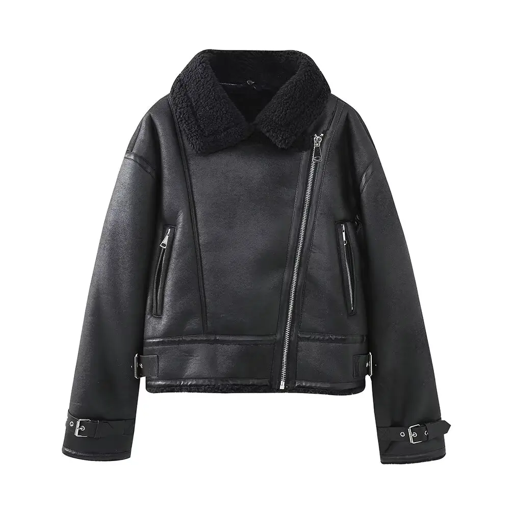 European and American style belted lapel fur integrated jacket for women winter fashion versatile double-sided leather jacket