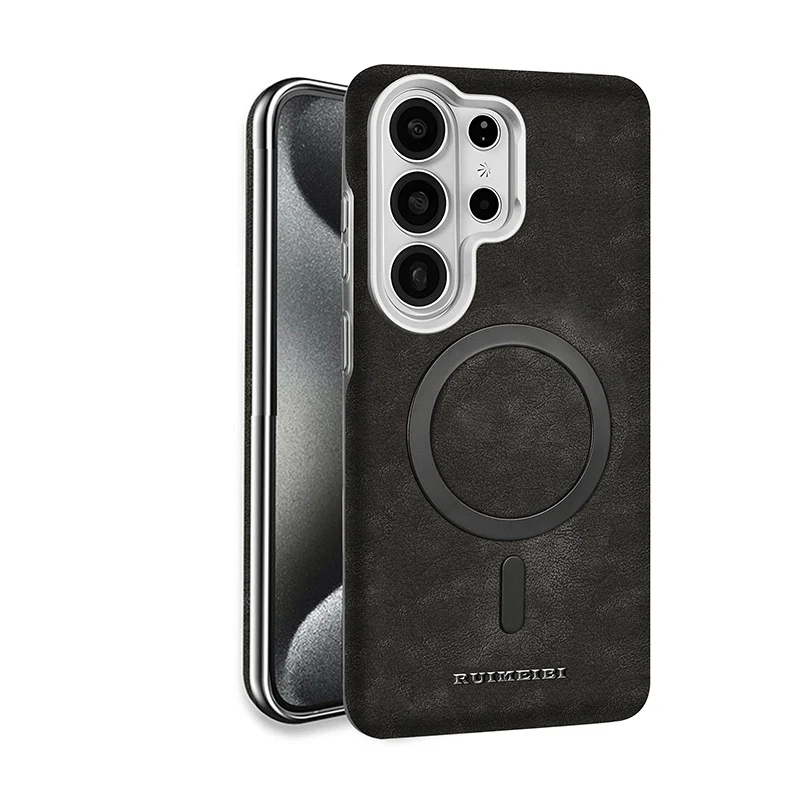 For Samsung S26 S25 S24 S23 Ultra Phone Case, S24 Plus Wireless Magnetizing And Electroplated Leather Anti Drop Protective Case