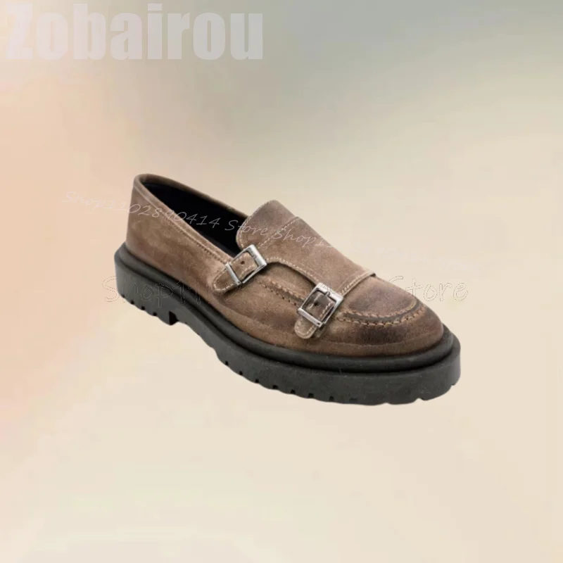 

Brown Sewing Design Buckle Decor High Top Loafers Fashion Slip On Men Shoes Luxury Handmade Party Feast Office Men Casual Shoes
