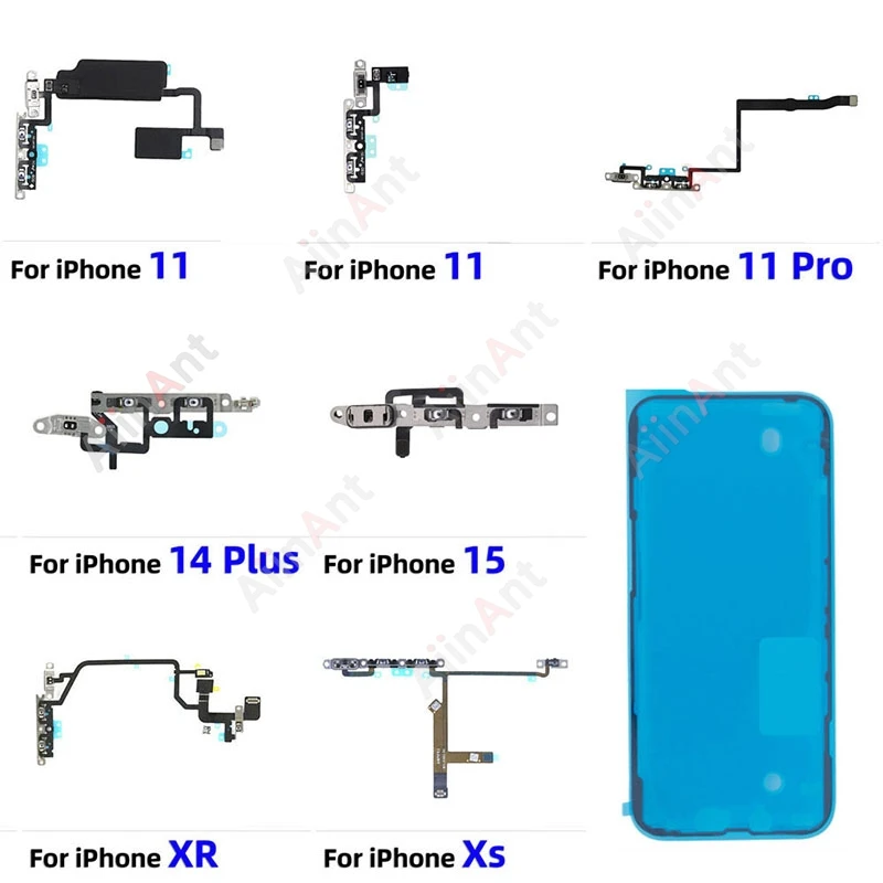 Video Sound Up Down Flash Light Power Volume Buttons Flex Cable For iPhone 11 Pro X Xs Max 14 15 Plus With Sticker