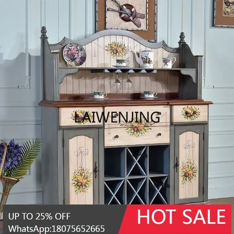 American Country Solid Wood Side Cabinet Mediterranean Pastoral Storage Locker