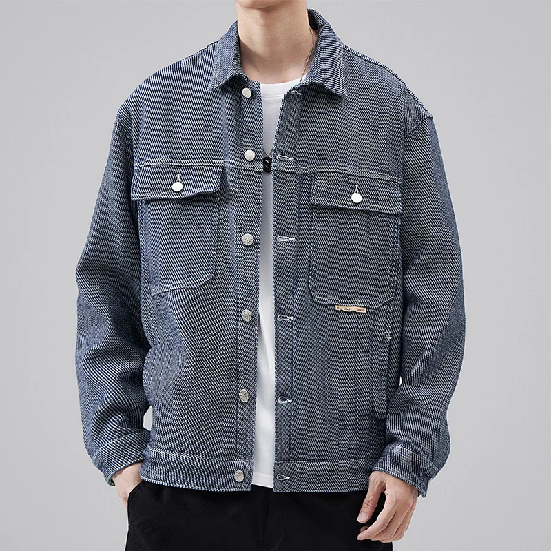 

2024 Autumn New Japanese Style Men's Clothing Fashion Polo Collar Denim Jacket Men's Versatile Retro Casual Y2K Coat